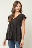 Tiered Ruffle Babydoll Top, Black