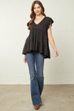 Tiered Ruffle Babydoll Top, Black