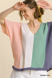 Color Block Gauze Top, Denim & Pink