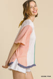Color Block Gauze Top, Denim & Pink