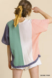 Color Block Gauze Top, Denim & Pink
