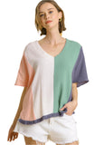 Color Block Gauze Top, Denim & Pink