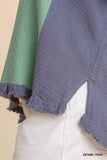 Color Block Gauze Top, Denim & Pink