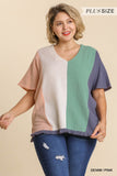 Color Block Gauze Top, Denim & Pink