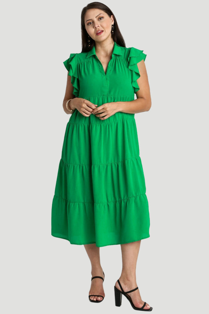 umgee usa Ruffle Sleeve Tiered Midi Dress