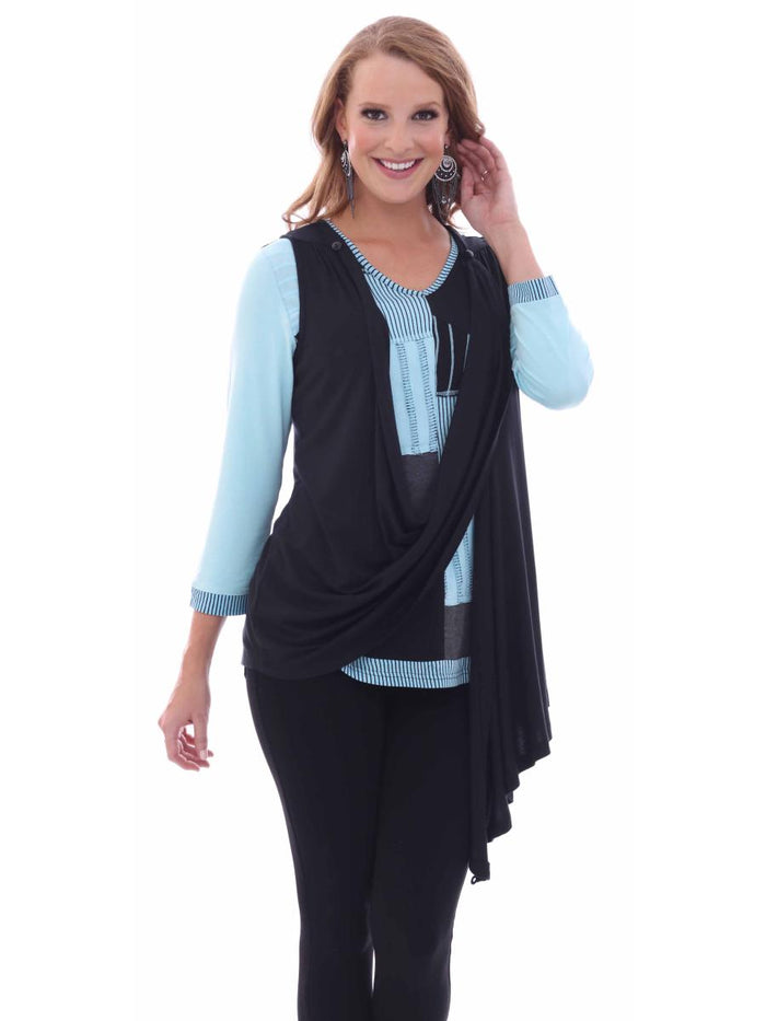 Parsley & Sage Solid Black convertible Button Vest