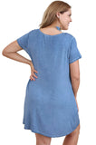 Washed Criss Cross Short Sleeve Dress, Blue
