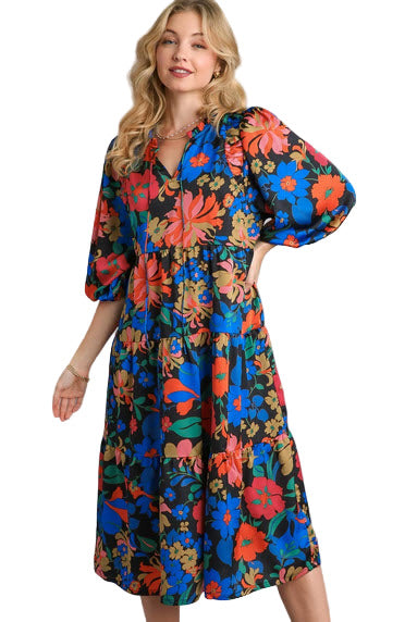 umgee usa Floral Babydoll Print Midi Dress