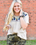 Cactus Embroidered Top, Cream