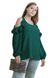 umgee usa Ruffle Open Shoulder Blouse, Forest
