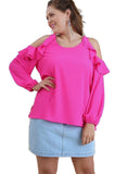 umgee usa Ruffle Open Shoulder Blouse