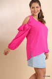 Ruffle Open Shoulder Blouse, Pink