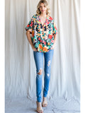Floral V-Neck Shift Top