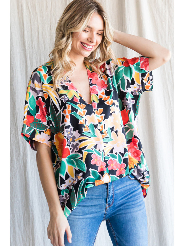jodifl floral V-neck shift top