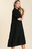 Tiered Cuffed Sleeve Dress, Black