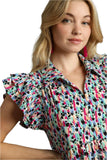 Abstract Ruffled Sleeve Tiered Short Dress