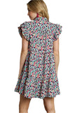 Abstract Ruffled Sleeve Tiered Short Dress