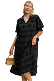 Jacquard Tiered Midi Dress, Black