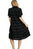Jacquard Tiered Midi Dress, Black