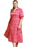 Jacquard Tiered Midi Dress, Rose