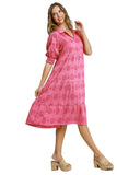 Jacquard Tiered Midi Dress, Rose