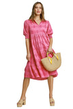 Jacquard Tiered Midi Dress, Rose