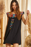 Floral Embroidered Cap Sleeve Dress