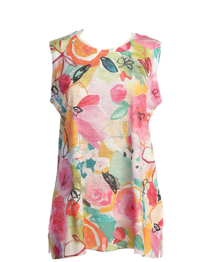 Jess & Jane Burnout Sleeveless Chiffon Trim Top