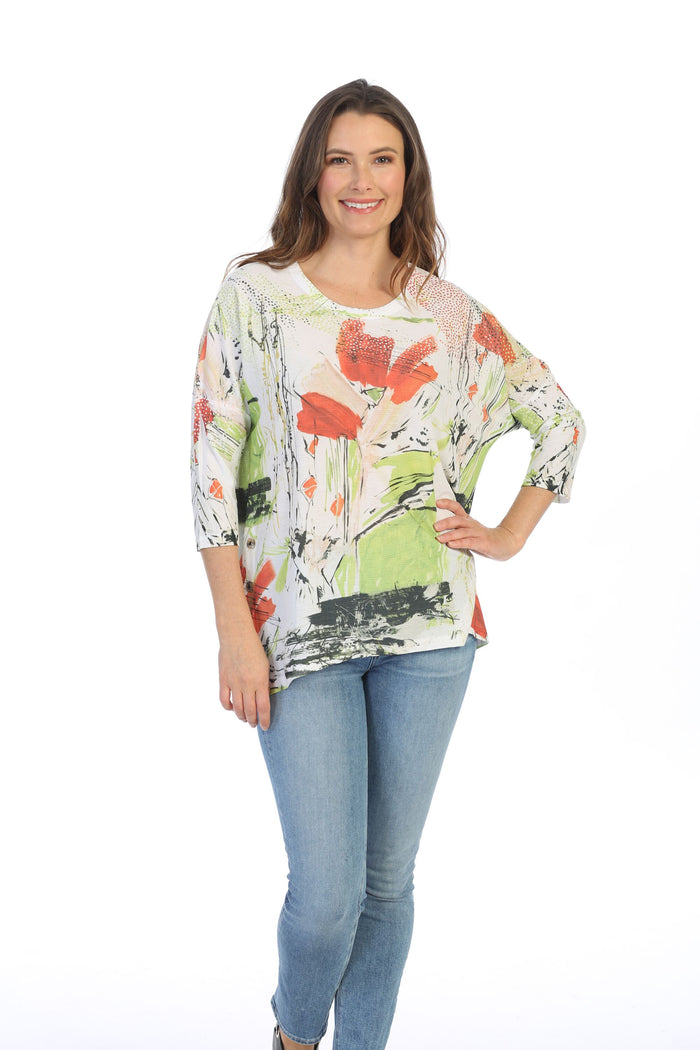 Jess & Jane Celine Button Accent Side Slit Top