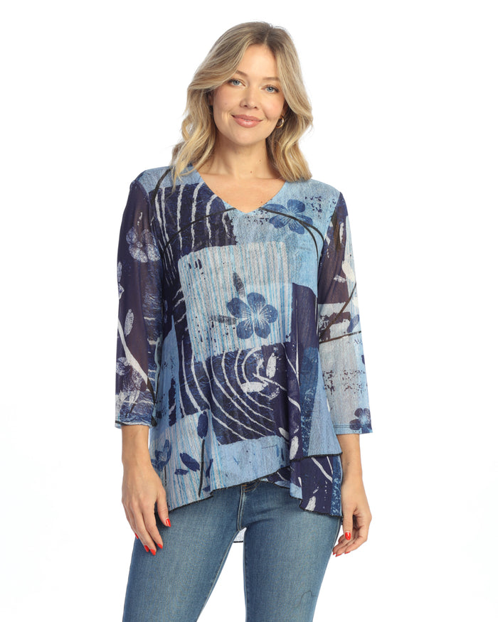 Jess & Jane Hana Crepe Mesh Criss Cross Layer Hem Top
