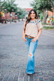Cactus Embroidered Top, Cream