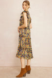 Ruffled Pocket Printed Dress, Camel