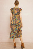Ruffled Pocket Printed Dress, Camel