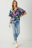 entro USA Floral Bubble Sleeve Blouse