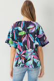 Floral Bubble Sleeve Blouse, Black