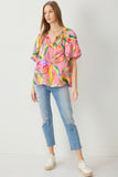 Floral Bubble Sleeve Blouse, Pink