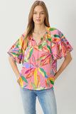 entro USA Floral Bubble Sleeve Blouse
