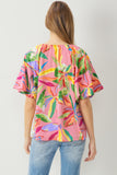 Floral Bubble Sleeve Blouse, Pink