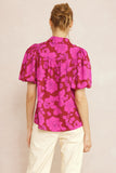 Floral Button Up Top, Magenta
