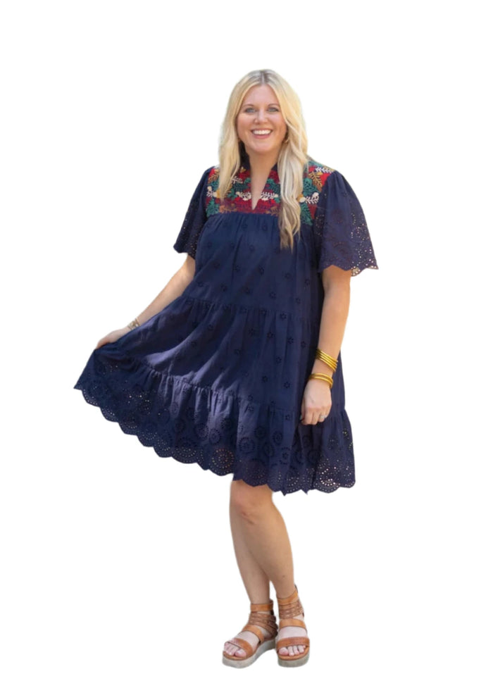 Layerz Eyelet Embroidered Dress, Navy