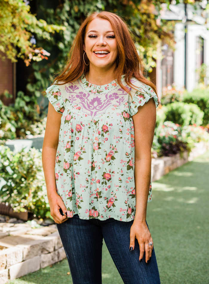 Layerz Ruffle Sleeve embroidered top