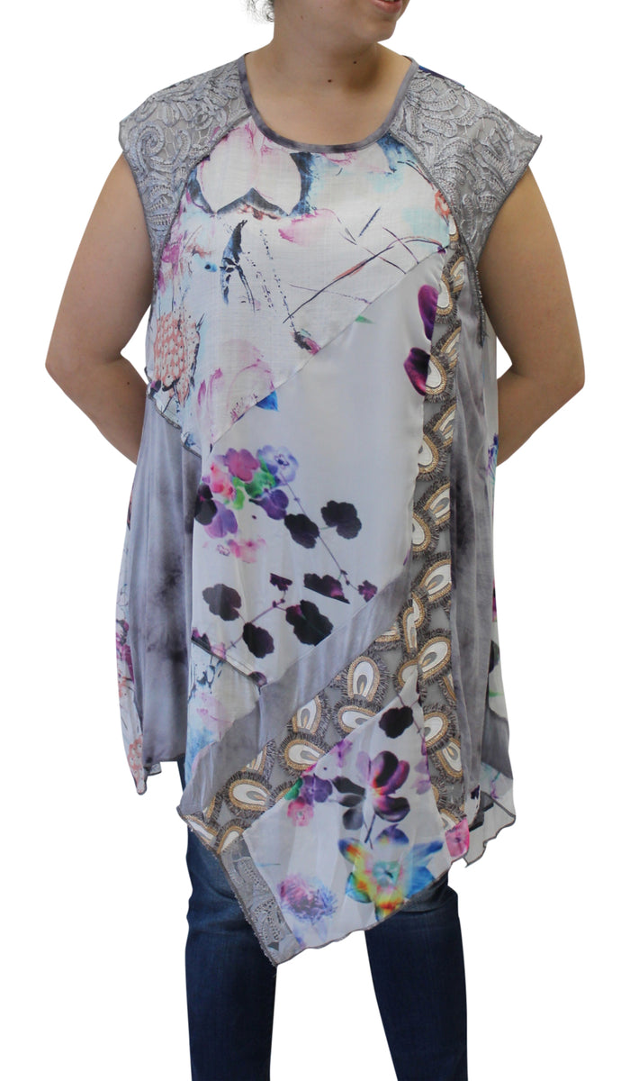 LV Collection Purple Flower Sleeveless Patchwork Top
