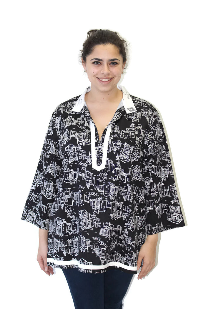 caribe contrast tunic top , black