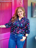 washco abstract print smocked blouse