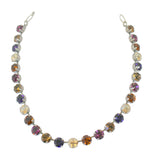Purples, light brown & light silk Swarovski Crystals : Silvertone necklace : nickel free      Necklace is adjustable 14" to 18" : elements measure approx 1/4" D      27 elements - round crystals