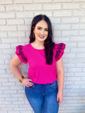 Washco Embroidered Layered Sleeve, Pink
