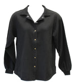 Cord Cotton Long Sleeve Snap Shirt, Black