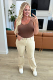 Selena High Rise Distressed 90's Straight Jeans, Bone