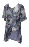 Grey Floral Asymmetrical Hem Top
