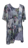 Grey Floral Asymmetrical Hem Top